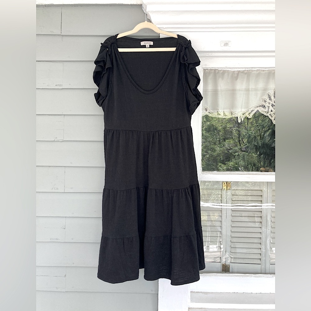 Max Studio Black Shift Dress with Tied Straps